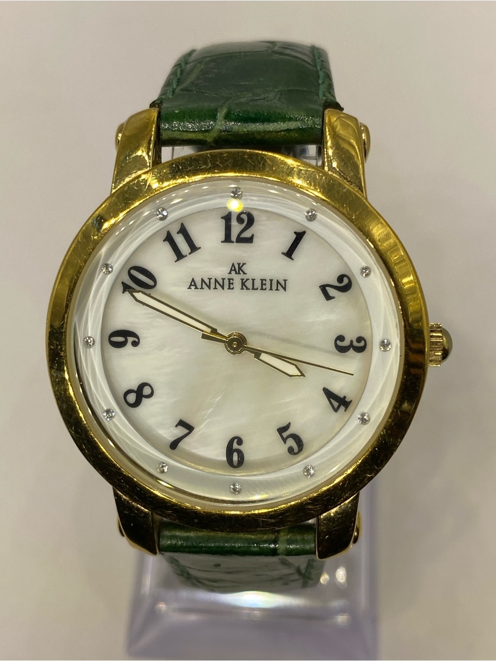 Men’s *** Anne Klein “  Gold Case ^ Emerald Green ***  Leather Strap Watch ***